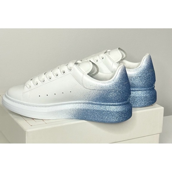 ALEXANDER McQueen Oversized Sneakers Ombre Blue Glitter Airbrush NEW size 38.5 - Picture 10 of 16